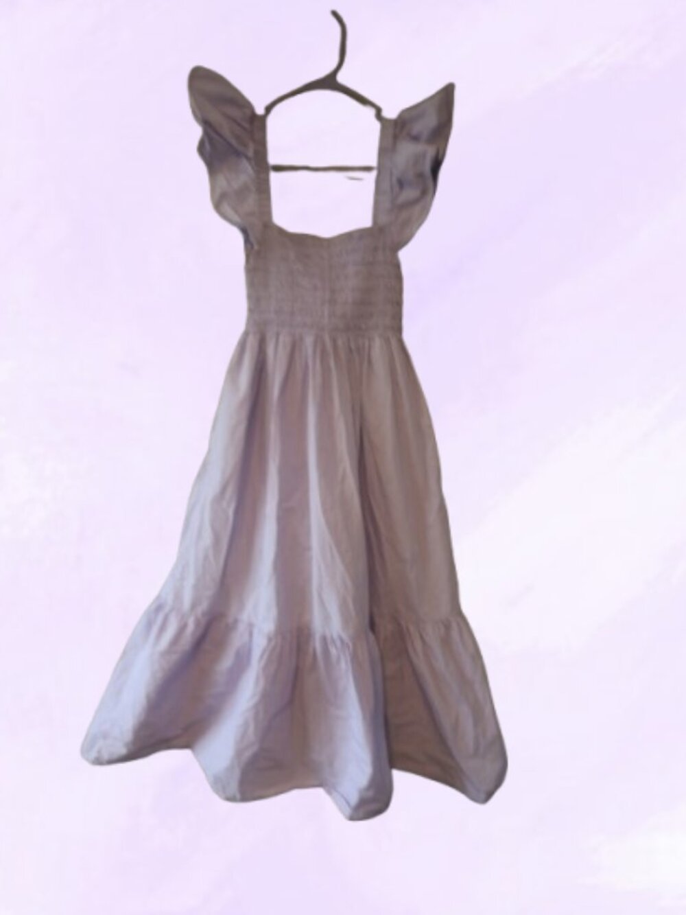A.P.T ruffle sleeve scrunched bodice midi dress in lilac purple size medium.